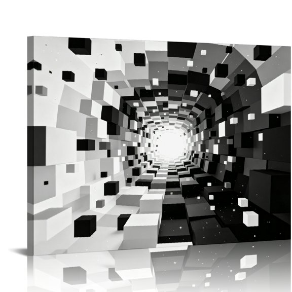 RKSupls Floating Cubes Corridor 3D Illusion Modern Wall Decor, Wall Art Canvas Print, Ready to Hang Bathroom Bedroom Kitchen Hallway Wall Decor Prints
