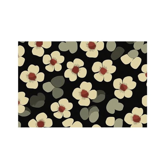 RKSupls Floral Pattern Beige Dark Linen Placemats 30x45cm Straight Edge Stain Resistant Washable Non-Slip Table Mats Table for Kitchen Dining Room Home