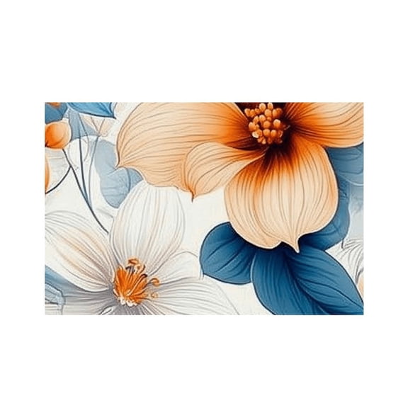 RKSupls Floral Pattern Blue Orange Linen Placemats 30x45cm Straight Edge Stain Resistant Washable Non-Slip Table Mats Table for Kitchen Dining Room Home