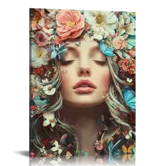 RKSupls Floral Woman Butterfly Canvas Wall Art, Canvas Prints Wall Art for Living Room Bedroom Entryway Office, Art Print Painting for Home Decor