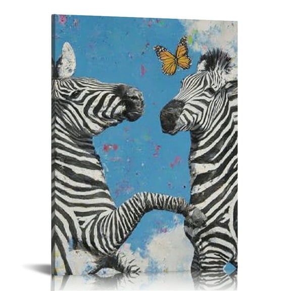 RKSupls Floral Zebra Couple Canvas Wall Art, Canvas Prints Wall Art for Living Room Bedroom Stairway Office, Art Print Painting for Home Decorations,12x16in