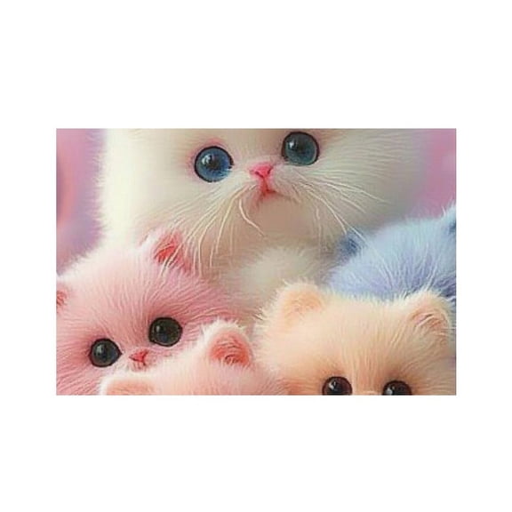 RKSupls Fluffy Cats Colorful Cute Linen Placemats 30x45cm Straight Edge Stain Resistant Washable Non-Slip Table Mats Table for Kitchen Dining Room Home