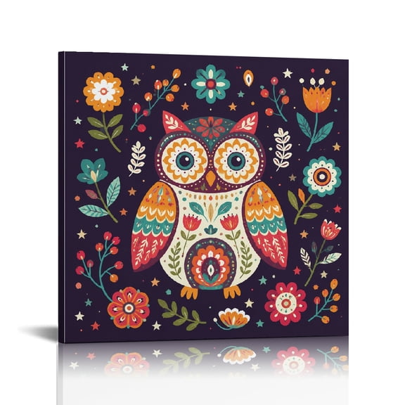 RKSupls Folk Art Owl Flowers Stars Whimsical Bathroom Wall Art, Modern Wall Decor, Wall Art Canvas Print Bathroom Bedroom Kitchen Dining room Wall Decor Prints