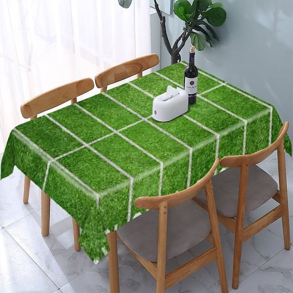 RKSupls Football Field Green Rectangle Dining Tablecloth, Washable Wipeable Stain & Wrinkle Resistant Polyester Tablecloth for Kitchen Picnic Party