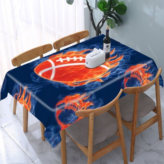 RKSupls Football Fire Pattern Rectangle Dining Tablecloth, Washable Wipeable Stain & Wrinkle Resistant Polyester Tablecloth for Kitchen Picnic Party
