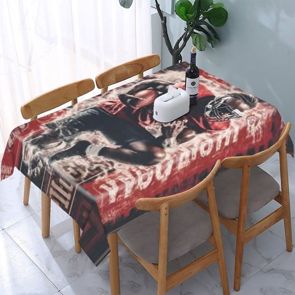 RKSupls Football Player Red Rectangle Dining Tablecloth, Washable Wipeable Stain & Wrinkle Resistant Polyester Tablecloth for Kitchen Picnic Party