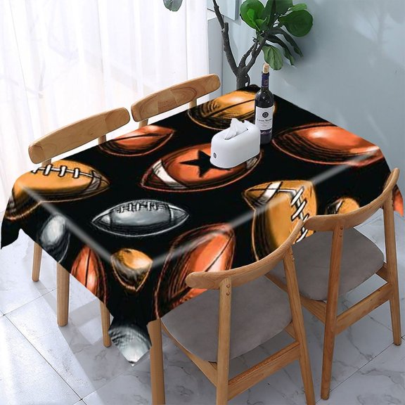 RKSupls Footballs Pattern Black Rectangle Dining Tablecloth, Washable Wipeable Stain & Wrinkle Resistant Polyester Tablecloth for Kitchen Picnic Party