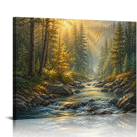 RKSupls Forest River Sunrise Landscape  Bathroom Wall Art, Wall Art Canvas Print,  Modern Wall Decor Bathroom Bedroom Kitchen Wall Decor Prints