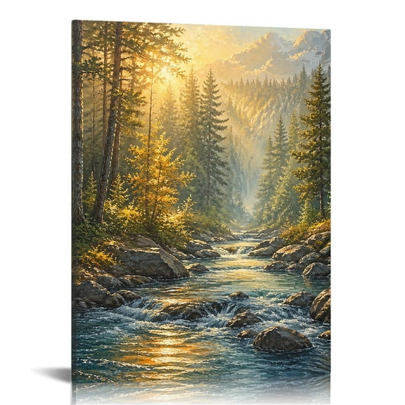 RKSupls Forest River Sunrise Landscape  Wall Decor
, Canvas Wall Art,  Ready to Hang Bathroom Bedroom Kitchen Wall Decor Prints