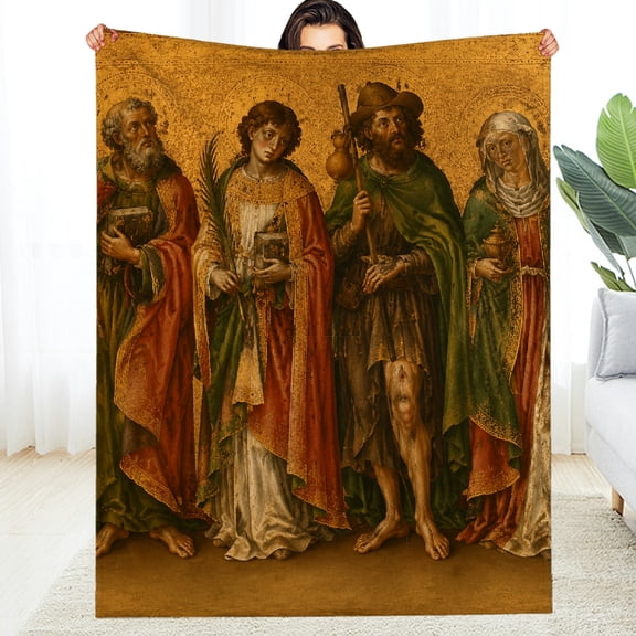 RKSupls Four Saints Gold Panel Soft Flannel Fleece Blanket, Machine Washable Cozy  All-Season Blanket , Soft Throw for Couch, Travel, Camping
