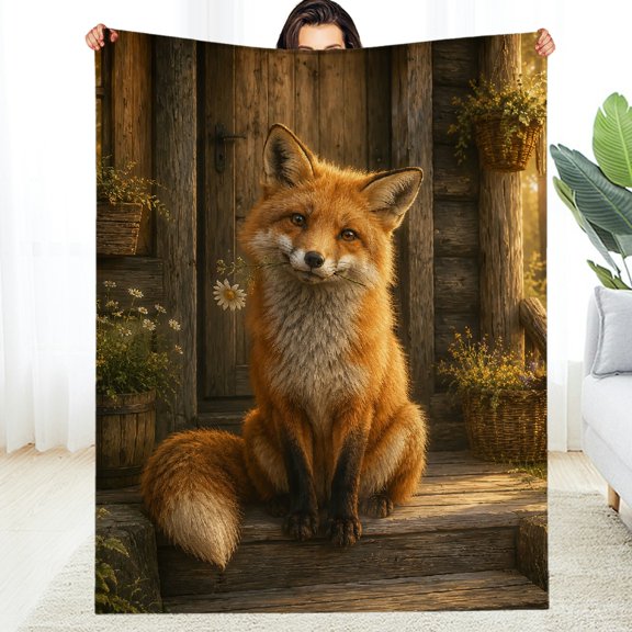 RKSupls Fox Daisy Porch  Warm and Cozy Throw, All-Season Comfort Cozy  All-Season Blanket , Soft Throw for Couch, Travel, Camping