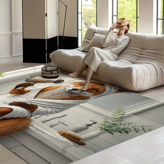 RKSupls Fox Hair Dryer  Soft Fluffy Velvet Area Rug   for Living Room Bedroom, Non-Slip Washable Carpet, Modern Minimalist Home Decor Floor Mat