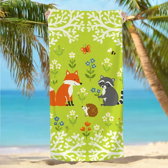 RKSupls Fox and Raccoon Forest Friends  Quickly Absorb Moisture Beach Towel - Machine Washable Ultra-Soft Microfiber, Ideal for Bathroom beach yoga  30x60 in