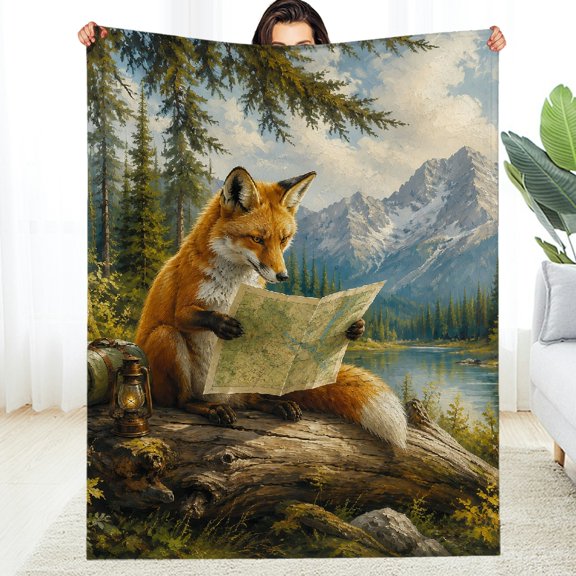 RKSupls Fox Reading Book Lantern Lake  Decorative Blanket, Machine Washable Tear-Resistant  All-Season Blanket , Soft Throw for Couch, Travel, Camping