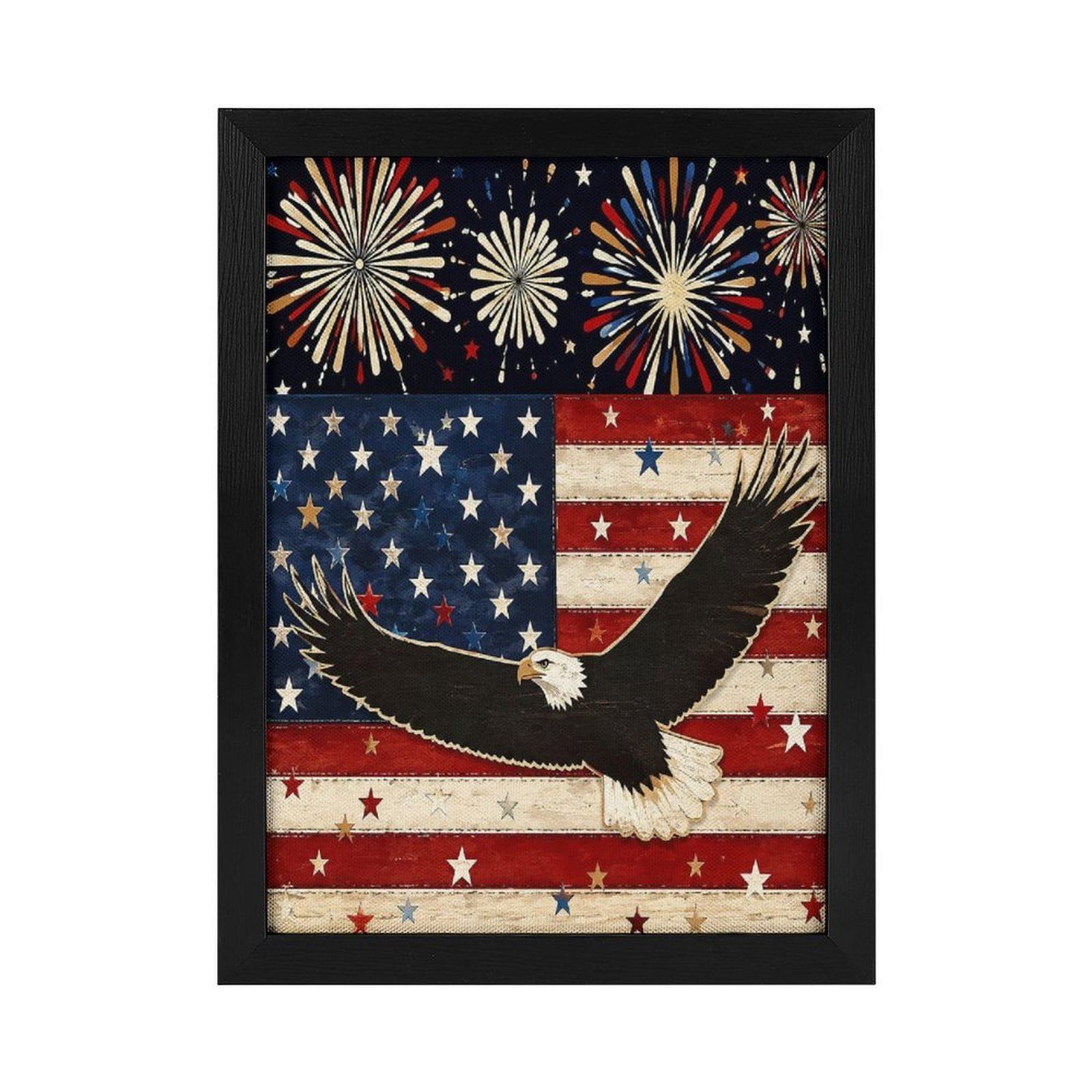 RKSupls Framed Canvas Wall Art Print Painting, Downtown Fireworks Star ...