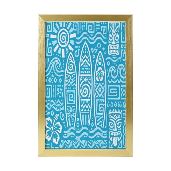 RKSupls Framed Canvas Wall Art Print Painting, Polynesian Surfboards Tiki Sun Vertical Frame Ready to Hang for Living Room Bedroom Home Office Decor