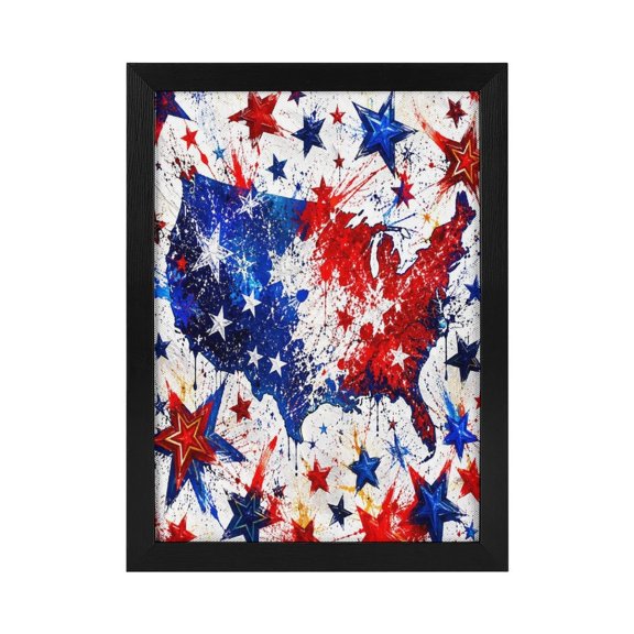 RKSupls Framed Canvas Wall Art Print Painting, USA Map Splatter Stars Paint Vertical Frame Ready to Hang for Living Room Bedroom Home Office Decor