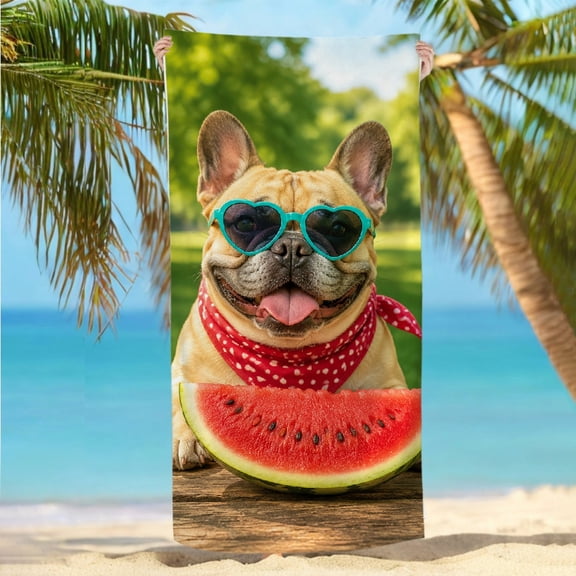 RKSupls French Bulldog with Watermelon Slice Oversized Microfiber Beach Towel, Machine Washable Ultra-Soft Microfiber Ideal for Bathroom beach yoga 30x60 in