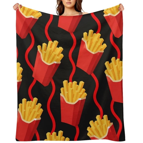 RKSupls French Fries Pattern Dark White Goat Wildflower Floral Soft Flannel Throw Blanket, Lightweight Fuzzy Warm Cozy Blanket for Couch Bed Home Travel Decor