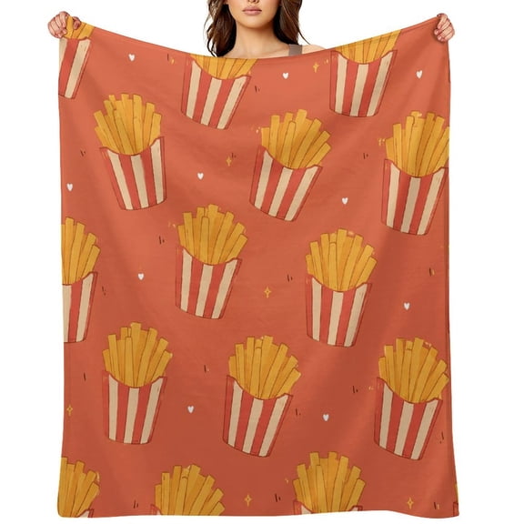 RKSupls French Fries Pattern White Goat Wildflower Floral Soft Flannel Throw Blanket, Lightweight Fuzzy Warm Cozy Blanket for Couch Bed Home Travel Decor