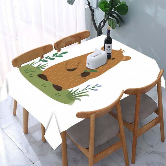 RKSupls Friendly Beaver Flower Field Rectangle Dining Tablecloth, Washable Wipeable Stain & Wrinkle Resistant Polyester Tablecloth for Kitchen Picnic Party
