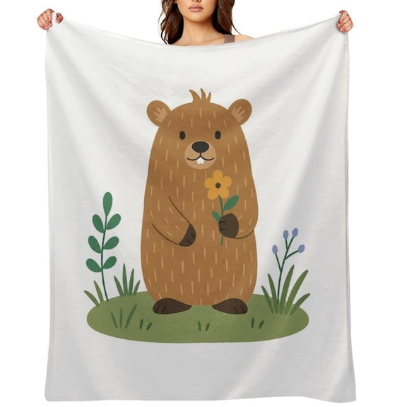 RKSupls Friendly Beaver Flower Field Soft Flannel Throw Blanket, Lightweight Fuzzy Warm Cozy Blanket for Couch Bed Home Travel Decor