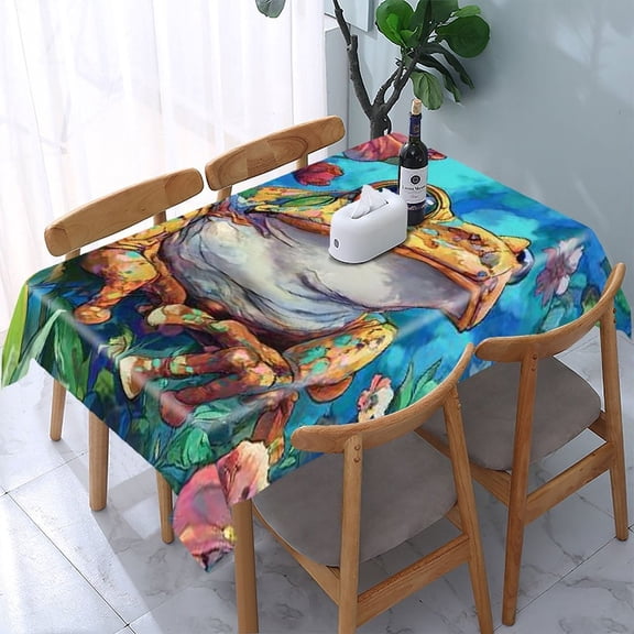 RKSupls Frog Flowers Branch Rectangle Dining Tablecloth, Washable Wipeable Stain & Wrinkle Resistant Polyester Tablecloth for Kitchen Picnic Party