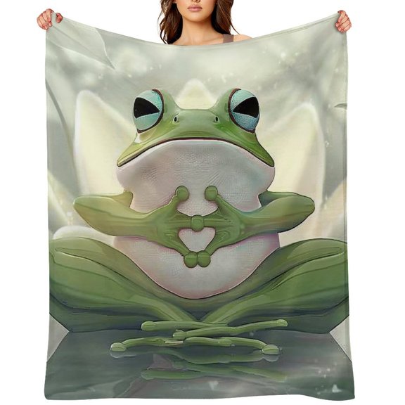 RKSupls Frog Lotus Tranquility Soft Flannel Throw Blanket, Lightweight Fuzzy Warm Cozy Blanket for Couch Bed Home Travel Decor