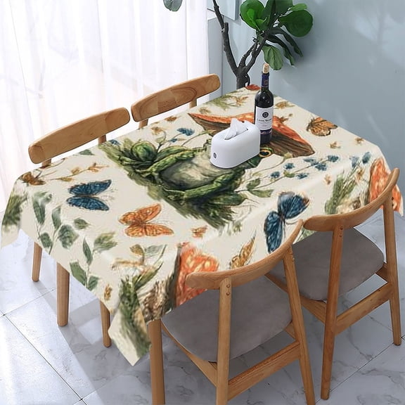 RKSupls Frog Mushroom Butterfly Pattern Rectangle Dining Tablecloth, Washable Wipeable Stain & Wrinkle Resistant Polyester Tablecloth for Kitchen Picnic Party
