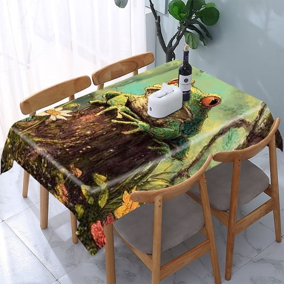 RKSupls Frog Stump Forest Rectangle Dining Tablecloth, Washable Wipeable Stain & Wrinkle Resistant Polyester Tablecloth for Kitchen Picnic Party