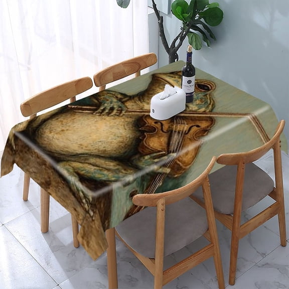 RKSupls Frog Violin Moon Rectangle Dining Tablecloth, Washable Wipeable Stain & Wrinkle Resistant Polyester Tablecloth for Kitchen Picnic Party