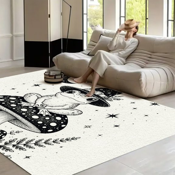 RKSupls Frog Witch Hat Mushroom Soft Fluffy Velvet Area Rug for Living Room Bedroom, Non-Slip Washable Carpet, Modern Minimalist Home Decor Floor Mat