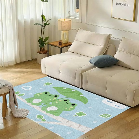 RKSupls Frogs Leaf Umbrella Branch Soft Flannel Area Rug 71x47 Inch, Non-Slip Floor Mat for Living Room Bedroom, Warm Fuzzy Carpet for Winter Holiday Decor