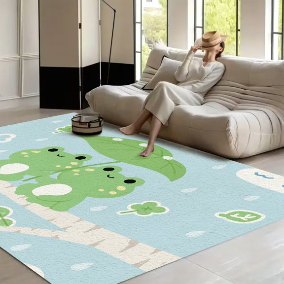 RKSupls Frogs Leaf Umbrella Branch Soft Fluffy Velvet Area Rug for Living Room Bedroom, Non-Slip Washable Carpet, Chic Minimalist Home Decor
