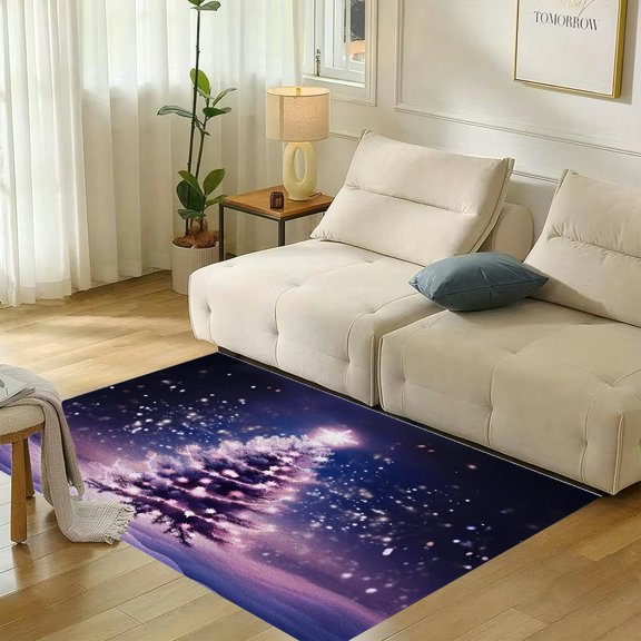 RKSupls Frosted Tree Lights Snowfall Soft Flannel Area Rug 71x47 Inch, Non-Slip Floor Mat for Living Room Bedroom, Warm Fuzzy Carpet for Winter Holiday Decor