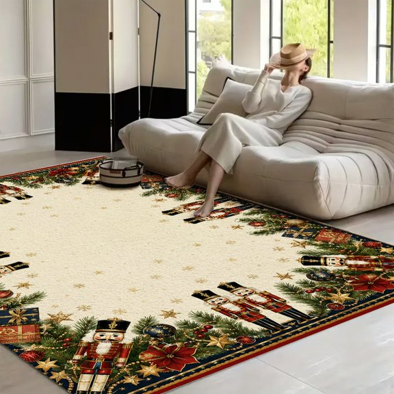 RKSupls Fun Vintage Nutcracker Christmas Soft Fluffy Velvet Area Rug for Living Room Bedroom, Non-Slip Washable Carpet, Modern Minimalist Home Decor Floor Mat