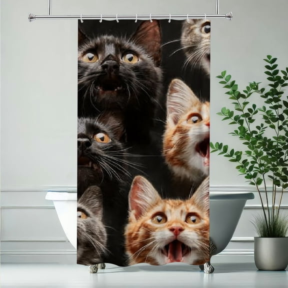 RKSupls Funny Cats Shower Curtain, Valentine's Day Waterproof Shower Curtain with Hooks for Home Bathtub Bathroom Decor Washable Curtains,90x180cm