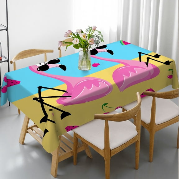 RKSupls Funny Flamingos Beach Fruits Rectangle Dining Tablecloth, Holiday Party Tablecloth - Machine-Made Rectangle Dining Tablecloth, Ideal for Kitchen Picnic Party