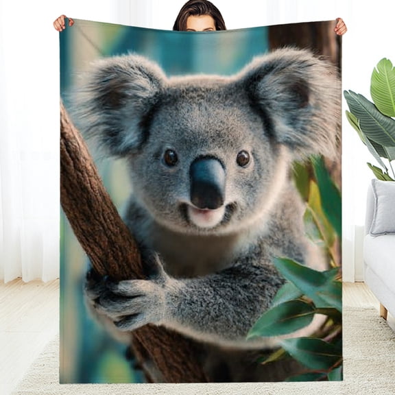 RKSupls Funny Koala Throw Blanket, Soft Warm Lightweight Flannel Throw Blanket for Couch, Bed, Outdoor, Cozy Fluffy Fuzzy Blankets for Women Boys Girls, Home Decor, 40*50in
