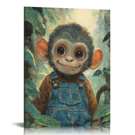 RKSupls Funny Monkey Theme Canvas Wall Art, Canvas Prints Wall Art for Living Room Bedroom Entryway Office, Art Print Painting for New Year Home Decorations,12x16in
