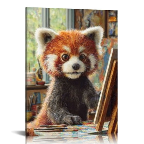 RKSupls Funny Red Panda Canvas Wall Art, Canvas Prints Wall Art for Living Room Bedroom Entryway Office, Art Print Painting for Valentine's Day Home Decorations,12x16in