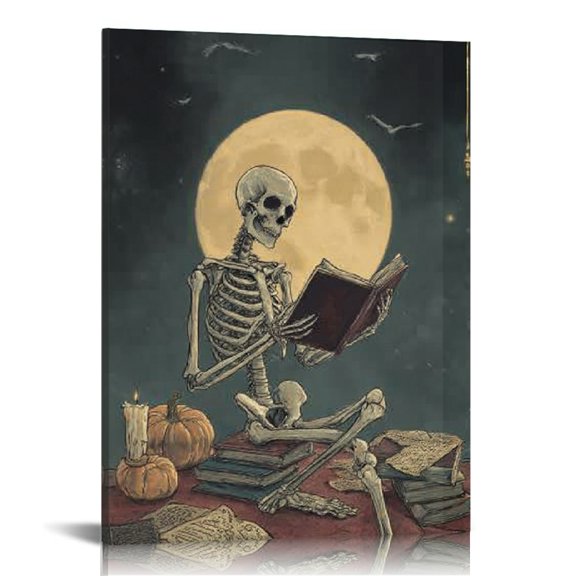 RKSupls Funny Skeleton Canvas Wall Art, Canvas Prints Wall Art for Living Room Bedroom Bathroom Office, Art Print Painting for New Year Home Decorations,12x16in