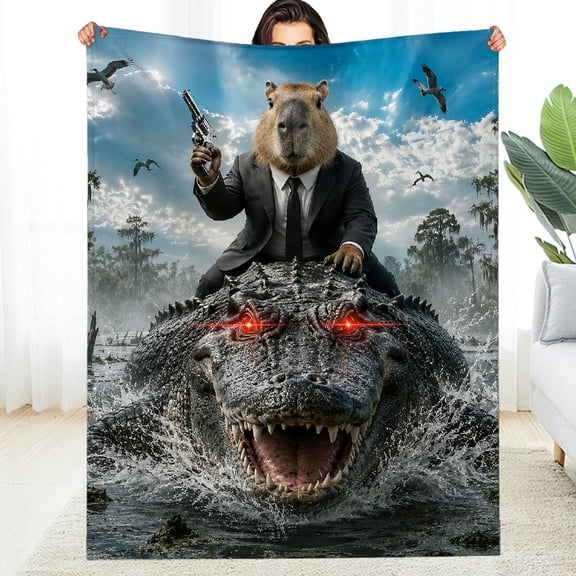 RKSupls Fuzzy Bedding for the Couch, Capybara Suit Alligator Swamp Soft Flannel Fleece Blanket - Warm Reversible Soft Throw for Couch, Travel, Camping
