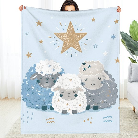 RKSupls Fuzzy Bedding for the Couch, Three Sheep Under Star Soft Flannel Fleece Blanket - Air Conditioning Machine Washable Soft Throw for Couch, Travel, Camping