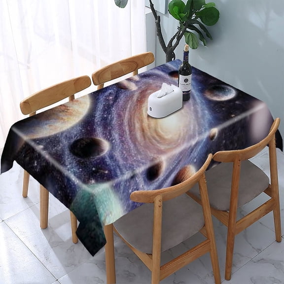 RKSupls Galaxy Planets Hand Rectangle Dining Tablecloth, Washable Wipeable Stain & Wrinkle Resistant Polyester Tablecloth for Kitchen Picnic Party