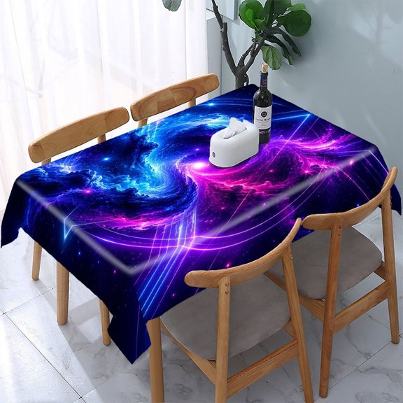 RKSupls Galaxy Vortex Neon Triangle Rectangle Dining Tablecloth, Washable Wipeable Stain & Wrinkle Resistant Polyester Tablecloth for Kitchen Picnic Party