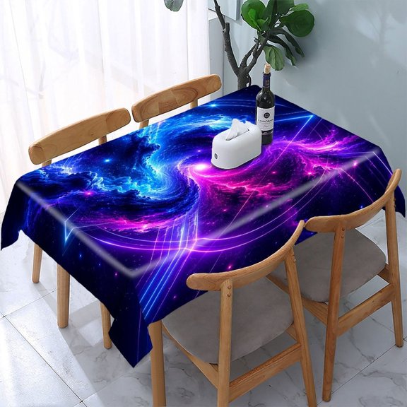 RKSupls Galaxy Vortex Neon Triangle Rectangle Dining Tablecloth, Washable Wipeable Stain & Wrinkle Resistant Polyester Tablecloth for Kitchen Picnic Party