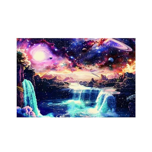 RKSupls Galaxy Waterfall Space Fantasy Linen Placemats 30x45cm Straight Edge Stain Resistant Washable Non-Slip Table Mats Table for Kitchen Dining Room Home