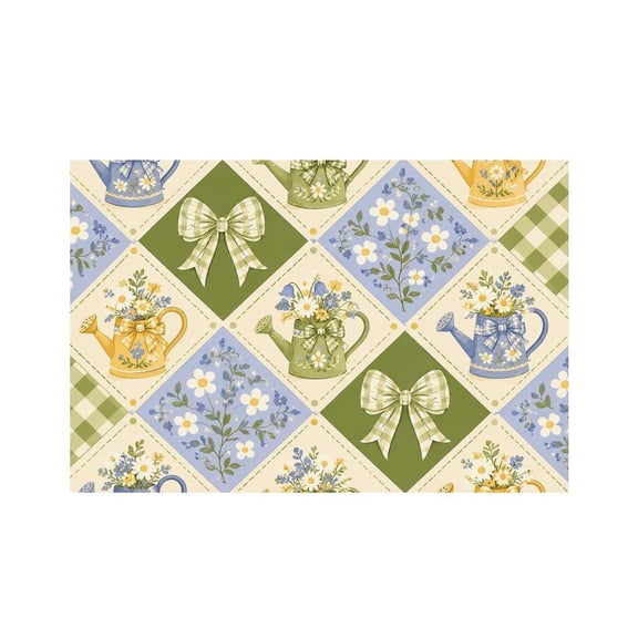 RKSupls Garden Watering Can Patchwork Linen Placemats 30x45cm Straight Edge Stain Resistant Washable Non-Slip Table Mats Table for Kitchen Dining Room Home