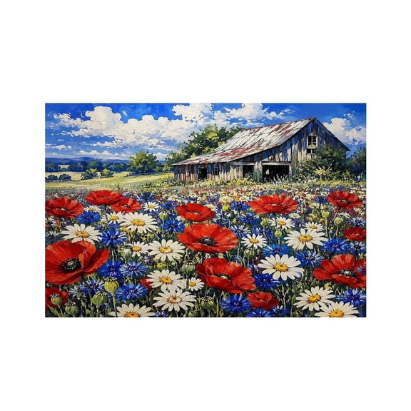 RKSupls Garden Wreath Patriotic Bow Linen Placemats 30x45cm Straight Edge Stain Resistant Washable Non-Slip Table Mats Table for Kitchen Dining Room Home
